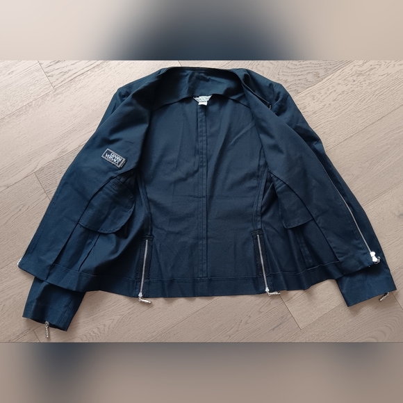 GIANNI VERSACE COUTURE Vintage Cotton Navy Blazer Jacket Size 6 - Picture 2 of 12